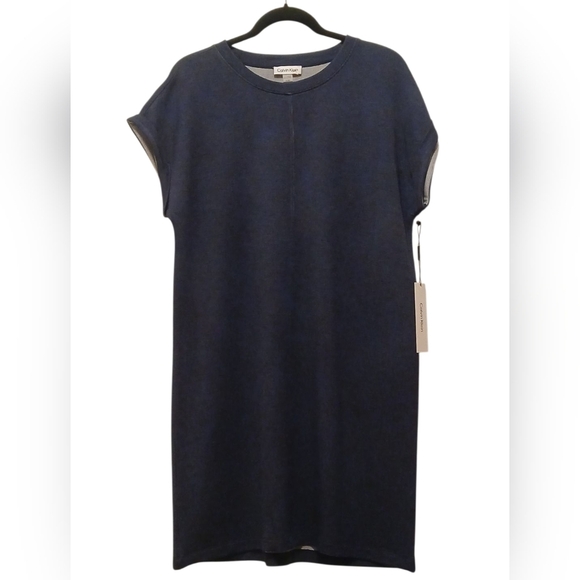 Calvin Klein - NWT, Blue Sweater Dress, Short Sleeve W/Cuff, Made From Rayon... - Picture 4 of 11